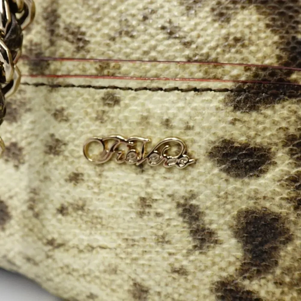 Tre Vero Karung Chain Shoulder Bag‎ Womens Brown Animal Print 80s Retro